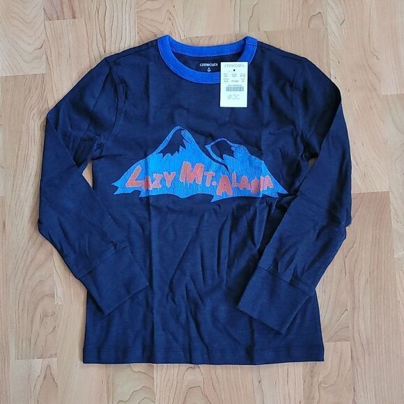 J Crew Crewcuts Lazy Mountain Alaska Kids Blue Long Sleeve Tee Shirt NWT - Picture 1 of 6